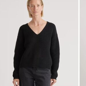 Quince Cotton Black V-Neck Sweater
